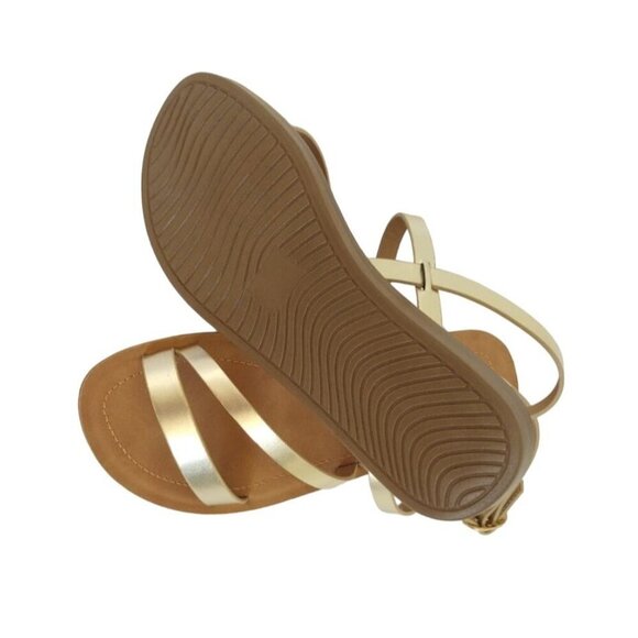 Soda Women's Gold Strappy Sandals - Size 7 - Casual Summer Flats. - Picture 2 of 6